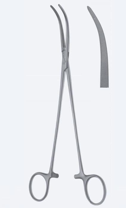 Зажими дисекційні та лігатурні Overholt-Geissendoerfer, фіг. 6, вигнуті, зубчасті щелепи, довжина 225 мм. Бренд - Asanus Medizintechnik Gmb, Німеччина